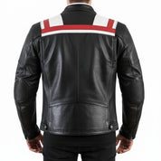 model-back-details - Handmade Mens Two tone biker Jacket, Men black Brando motorcycle Jacket