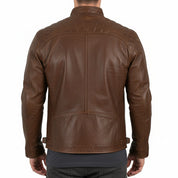 model-back-details - Men Antique Brown Leather Jacket, Brown Biker Leather Jacket