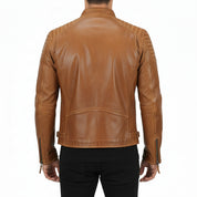 model-back-details - Men antique brown leather jacket, Men tan brown biker leather jacket