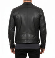 model-back-details - Men black brando leather jacket, Black biker jacket, Motorcycle jacket mens