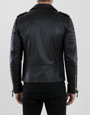 model-back-details - Men Black Leather Motorcycle Jacket, Winter Fashion Leather Jacket for men