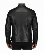 model-back-details - Men black sheep leather Jacket, Men motorcycle jacket, Biker jacket for men