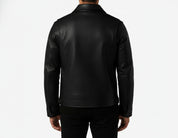 model-back-details - Men black sheep leather Jacket, Men motorcycle jacket, biker jacket for men