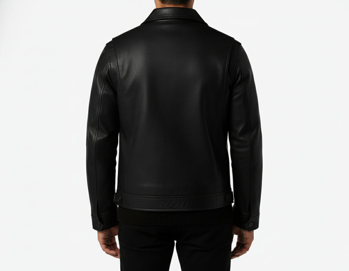 model-back-details - Men black sheep leather Jacket, Men motorcycle jacket, biker jacket for men