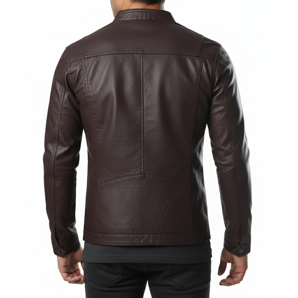 model-back-details - Men Brown Leather Jacket, Biker Jacket for Men, Winter Leather Apparel
