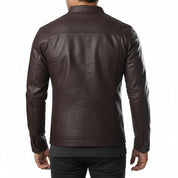 model-back-details - Men Brown Leather Jacket, Biker Jacket for Men, Winter Leather Apparel