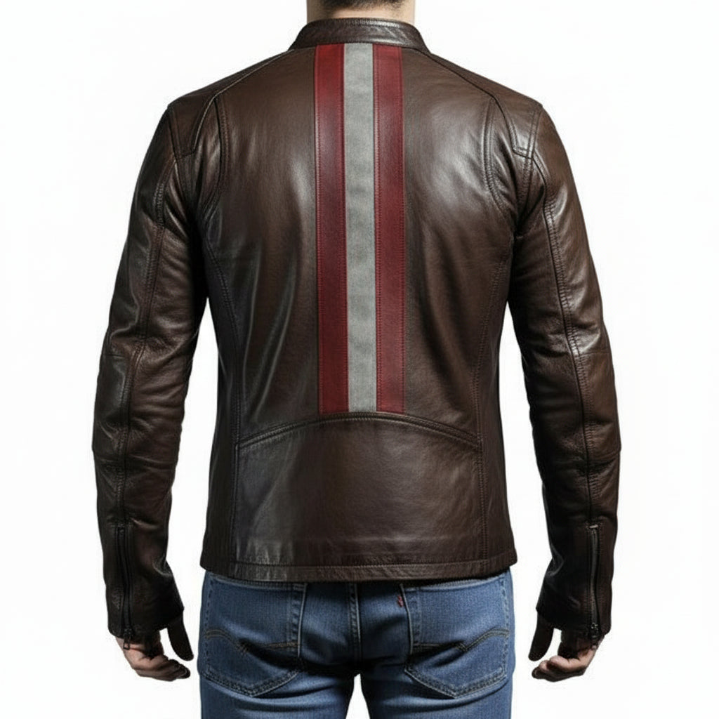 model-back-details - Men Brown Leather Jacket, Mens Biker Jacket, Casual Leather Jackets