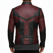 model-back-details - Men Charlie Cox Daredevil Costume Leather Jacket Maroon Black Contrast