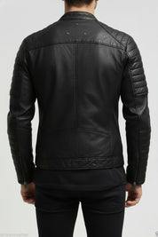model-back-details - Men Fashion Black Leather Jacket Motorcycle Leather Jacket Biker Jacket