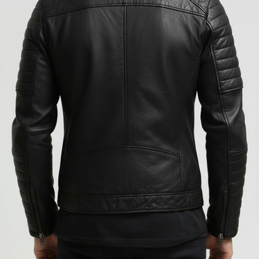 model-back-details - Men Fashion Black Leather Jacket Motorcycle Leather Jacket Biker Jacket
