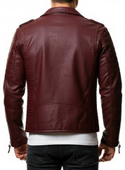 model-back-details - Men Maroon color Fashion leather Jacket, quilted leather jacket