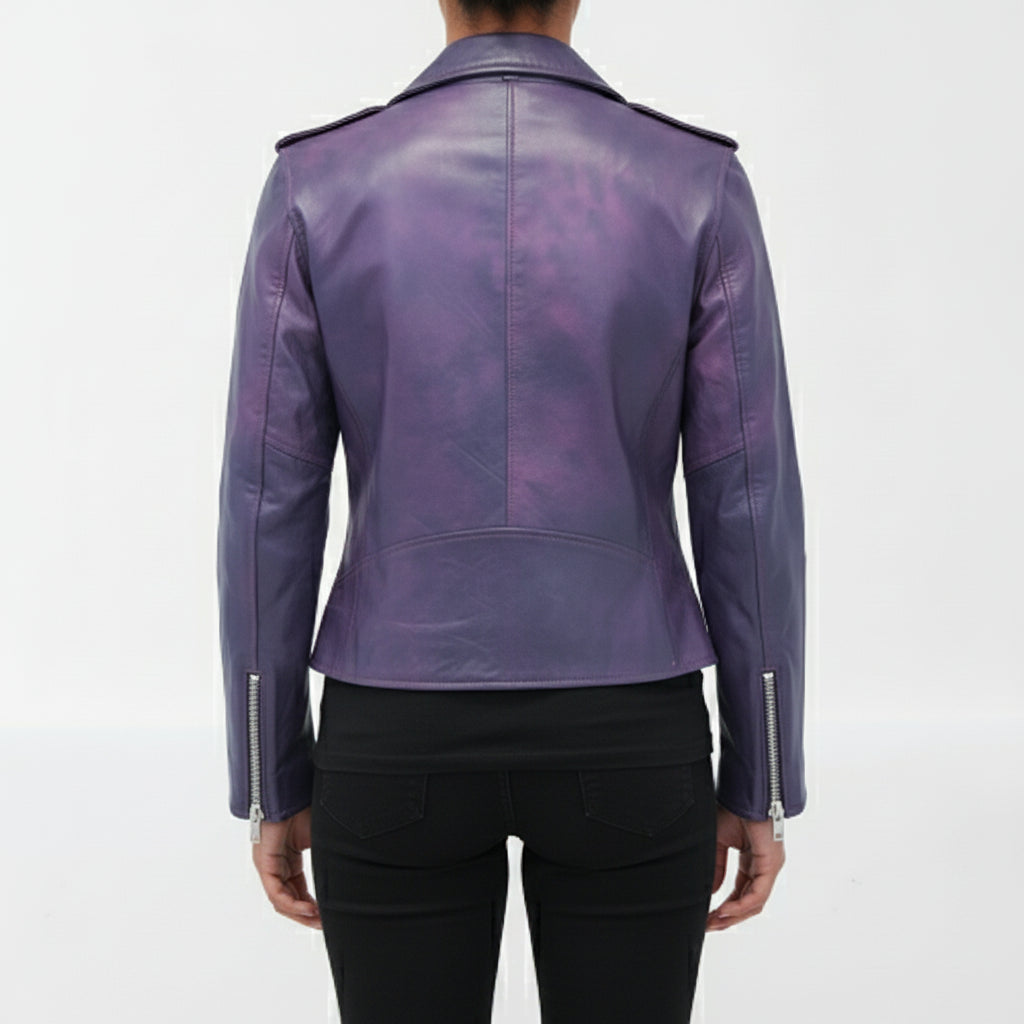 model-back-details - Men Purple Leather Fashion Jacket, Purple Leather Biker Jacket