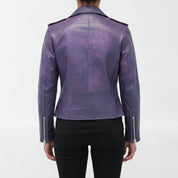 model-back-details - Men Purple Leather Fashion Jacket, Purple Leather Biker Jacket