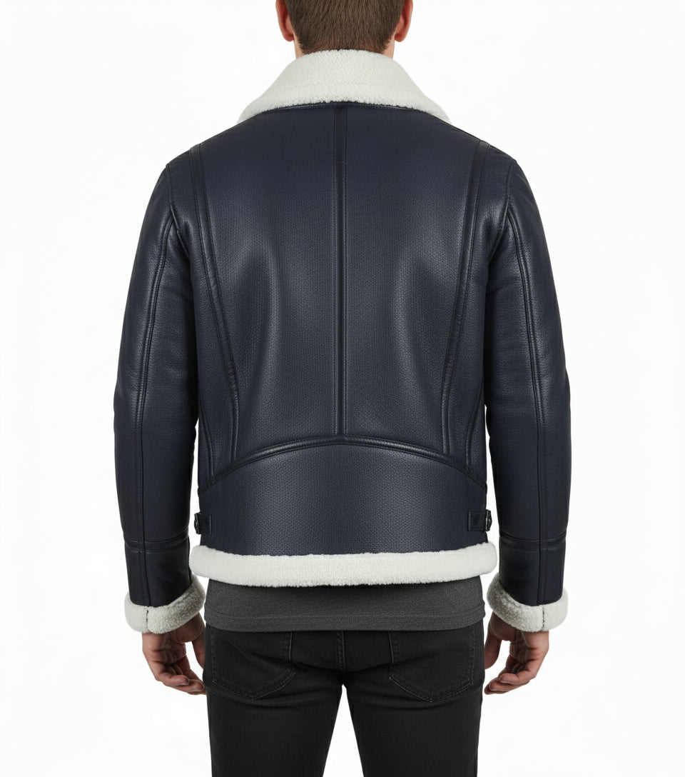 model-back-details - Men's B-3 Shearling Jacket, Aviator Leather Jacket, Bomber Jacket, Flight Jacket