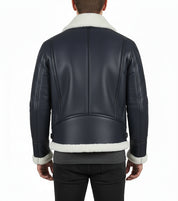 model-back-details - Men's B-3 Shearling Jacket, Aviator Leather Jacket, Bomber Jacket, Flight Jacket