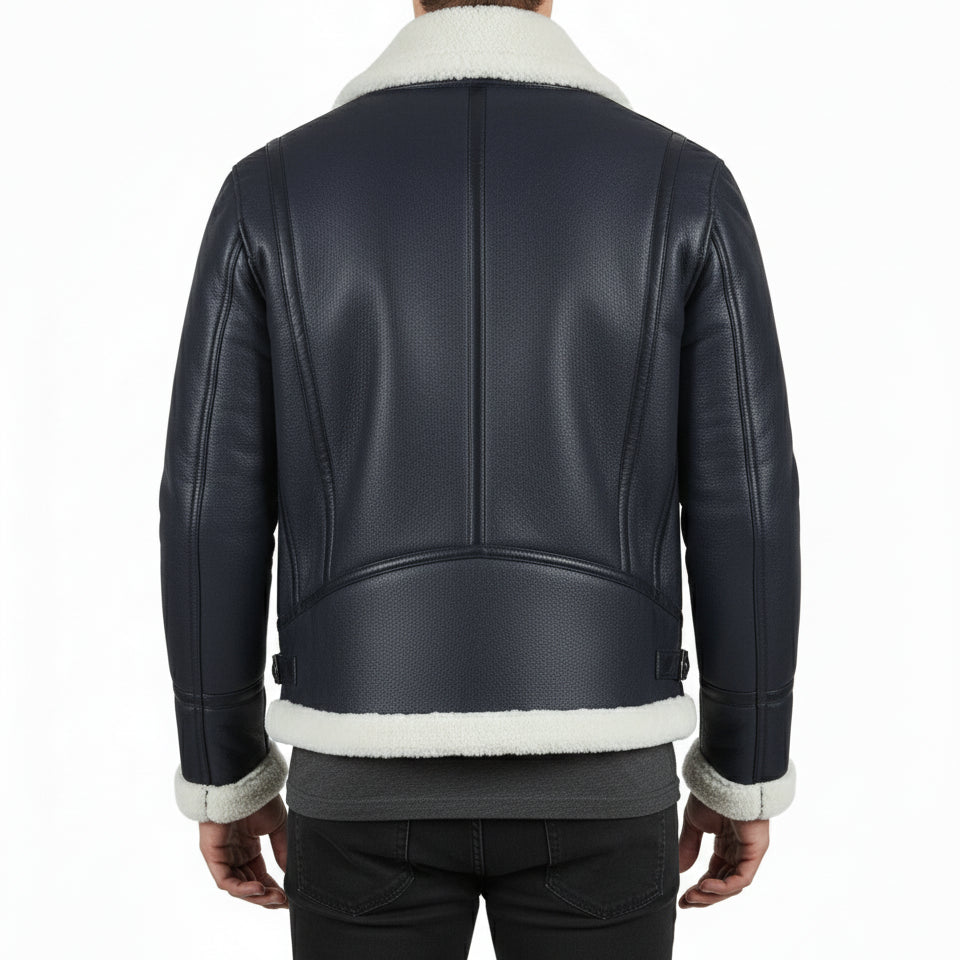model-back-details - Men's B-3 Shearling Jacket, Aviator Leather Jacket, Bomber Jacket, Flight Jacket