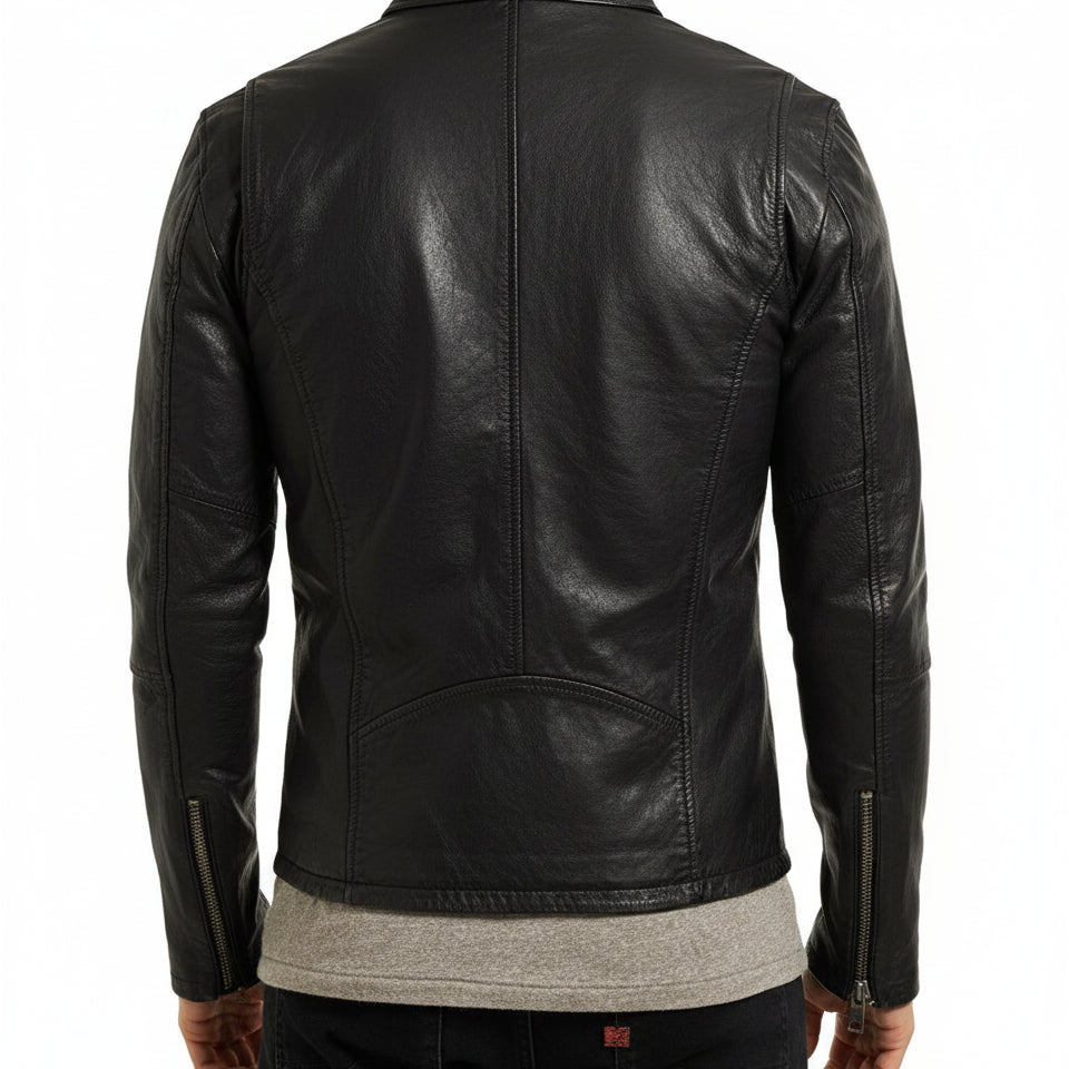 model-back-details - Mens Biker Leather Jacket, Men Fashion Black Leather Jacket,Leather Jacket