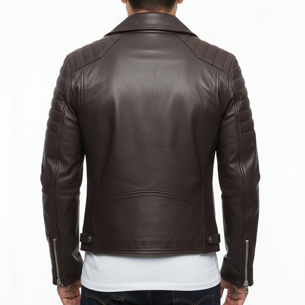 model-back-details - Mens Biker Leather Jacket, Men Fashion Black Motorcycle Jacket, Jackets