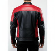 model-back-details - Men's Black and Red Leather Biker Jacket