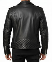 model-back-details - Men's Black Leather Biker Jacket for Motorcycle Riders