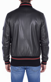 model-back-details - Men's Bomber Leather Jacket, Leather Bomber Jacket, Men's Leather Jacket, Stylish Bomber Jacket