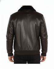 model-back-details - Men's Bomber Leather Jacket, Leather Bomber Jacket, Men's Leather Flight Jacket, Smooth Leather Bomber Jacket
