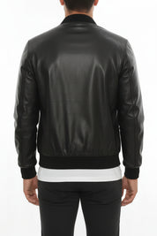 model-back-details - Men's Bomber Leather Jacket, Smooth Leather Bomber, Classic Bomber Jacket, Leather Flight Jacket