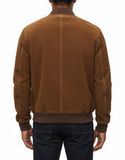 model-back-details - Men's Bomber Suede Jacket, Suede Bomber Jacket, Men's Suede Jacket, Classic Bomber Jacket