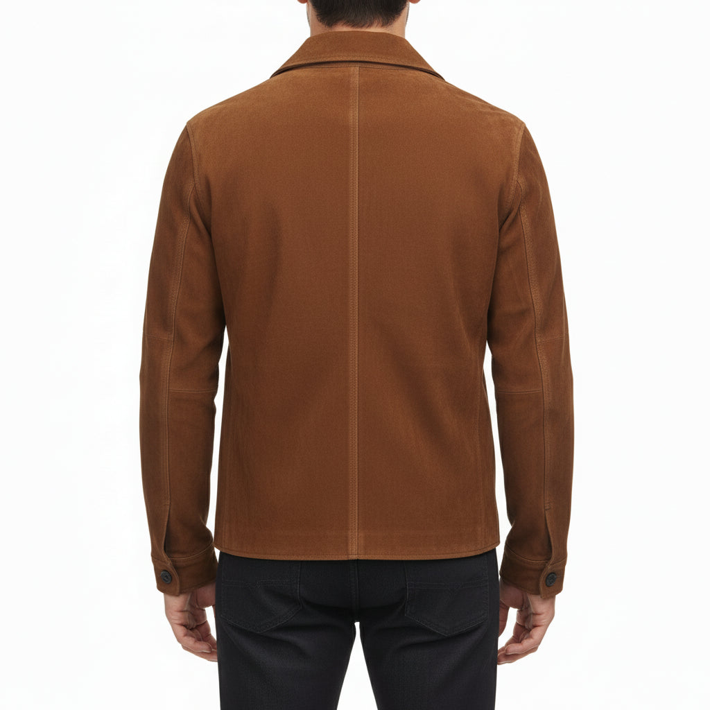 model-back-details - Mens brown suede cowboy jacket, Men brown suede truker jacket, Men Jacket
