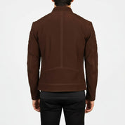 model-back-details - Men's Brown Suede Slim Fit Biker Jacket