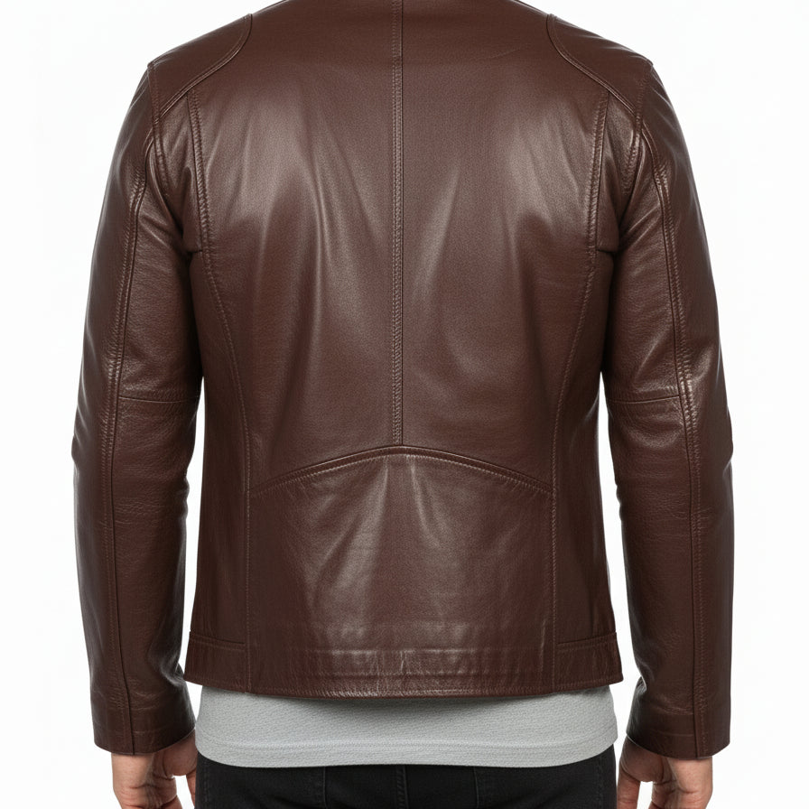 model-back-details - Men's Cafe Racer Leather Jacket, Biker Leather Jacket, Motorcycle Leather Jacket, Leather Moto Jacket