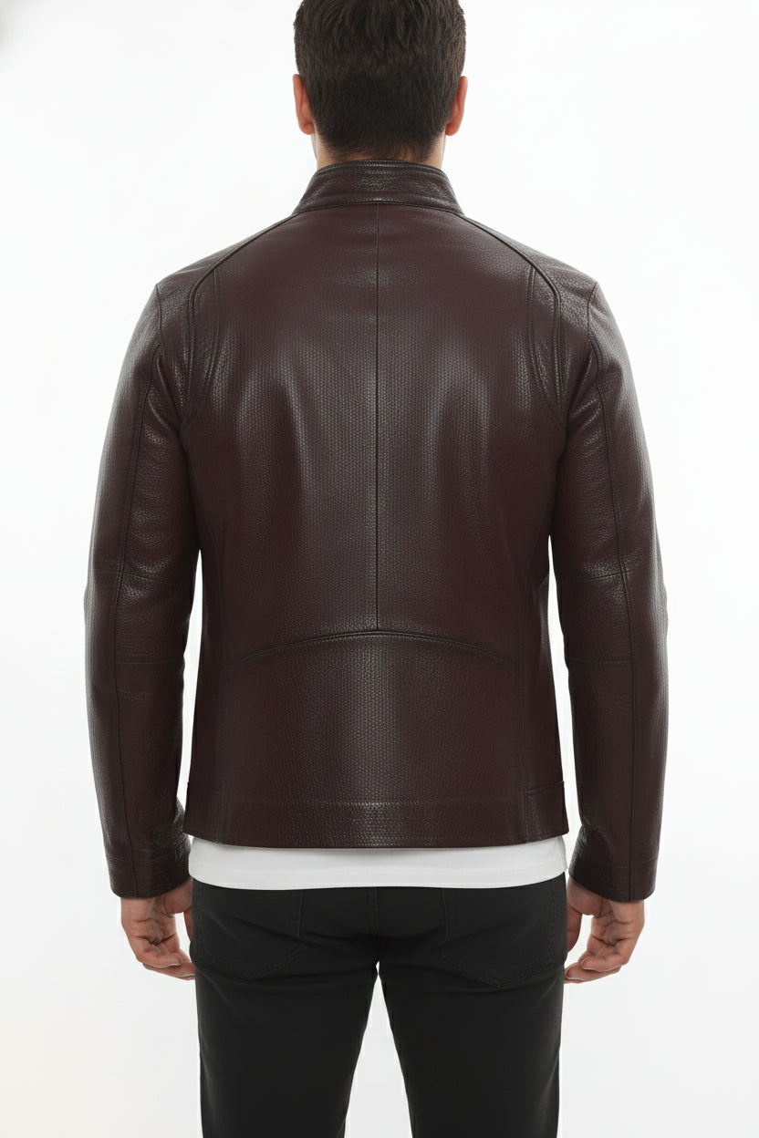 model-back-details - Men's Cafe Racer Leather Jacket, Leather Biker Jacket, Men's Motorcycle Jacket, Men's Moto Jacket