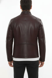 model-back-details - Men's Cafe Racer Leather Jacket, Leather Biker Jacket, Men's Motorcycle Jacket, Men's Moto Jacket