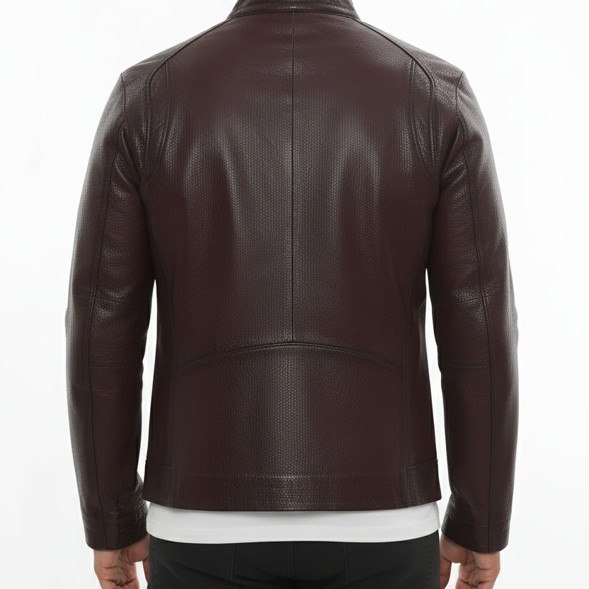 model-back-details - Men's Cafe Racer Leather Jacket, Leather Biker Jacket, Men's Motorcycle Jacket, Men's Moto Jacket