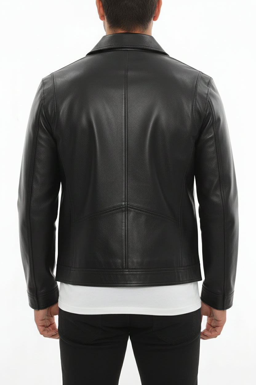 model-back-details - Men's Cafe Racer Leather Jacket, Motorcycle Leather Jacket, Handmade Biker Jacket