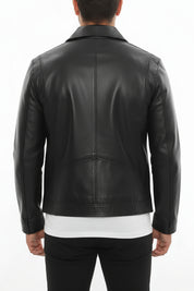 model-back-details - Men's Cafe Racer Leather Jacket, Motorcycle Leather Jacket, Handmade Biker Jacket