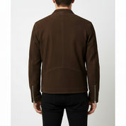 model-back-details - Men's Cafe Racer Suede Jacket, Suede Biker Jacket, Suede Motorcycle Jacket, Men's Racer Style Jacket