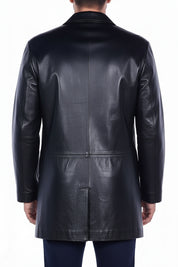 model-back-details - Men's Car Coat Jacket, Leather Overcoat, Tailored Leather Jacket, Smooth Leather Coat