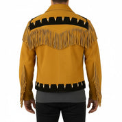 model-back-details - Men's Cowboy Suede Leather Jacket with Fringes and Beadwork