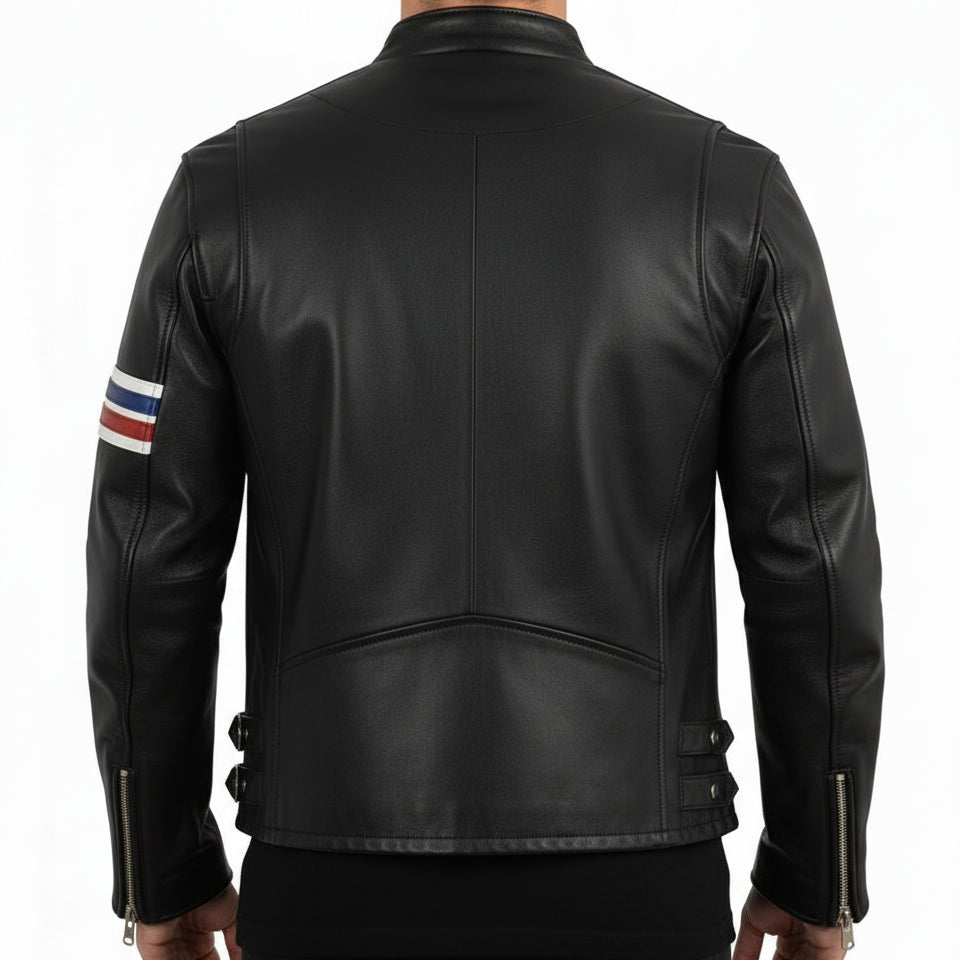 model-back-details - Men's Easy Rider Leather Motorcycle Jacket