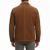 model-back-details - Men's Field Jacket, Men's Safari Jacket, Suede Leather Jacket, Cognac Brown Jacket