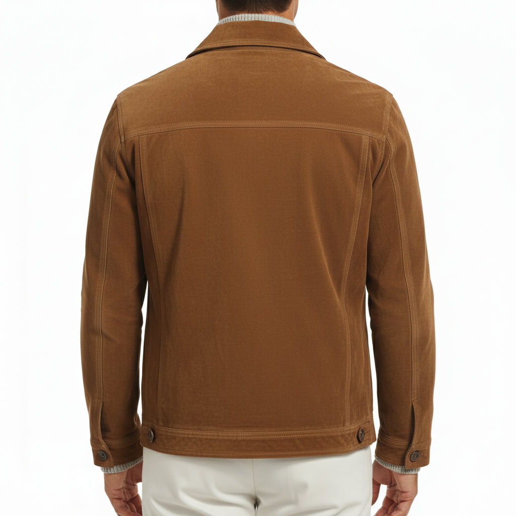 model-back-details - Men's Field Jacket, Suede Safari Jacket, Brown Suede Jacket, Outdoor Leather Jacket