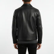 model-back-details - Men's Leather Jacket, Classic Leather Jacket, Minimalist Leather Jacket, Black Leather Jacket
