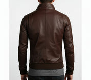 model-back-details - Men's Leather Jackets Korean Style Casual Slim Fit Biker Leather Jacket