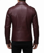 model-back-details - Mens Maroon biker leather jacket Jacket, maroon leather jacket for men