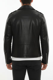 model-back-details - Men's Moto Leather Jacket, Biker Jacket, Asymmetrical Zip Leather Jacket, Motorcycle Jacket