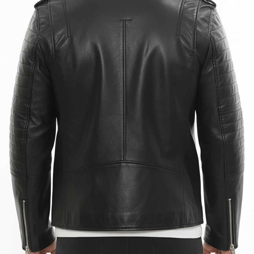 model-back-details - Men's Moto Leather Jacket, Biker Jacket, Motorcycle Jacket, Leather Moto Jacket