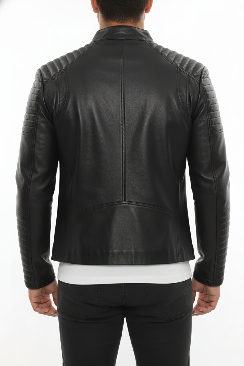 model-back-details - Men's Moto Leather Jacket, Racer Style Jacket, Leather Motorcycle Jacket, Biker Jacket