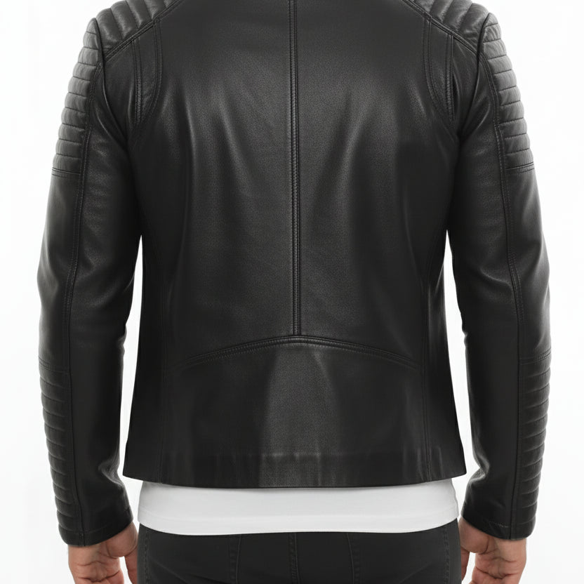 model-back-details - Men's Moto Leather Jacket, Racer Style Jacket, Leather Motorcycle Jacket, Biker Jacket