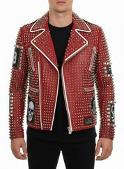 model-back-details - Men's Multicolor Diamond Studded Brando Retro Motorcycle Rock Punk jacket
